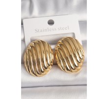 Pirinç Gold Renk İşlemeli Oval Model Kadın Küpe - TJ-BKP10151