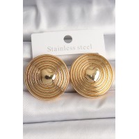 Pirinç Gold Renk Kalp İşlemeli Daire Plaka Model Kadın Küpe TJ-BKP10155