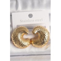 Pirinç Gold Renk Yılan Sırtı İşlemeli Yarım Halka Model Kadın Küpe TJ-BKP10159