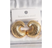 Pirinç Gold Renk Yılan Sırtı İşlemeli Yarım Halka Model Kadın Küpe - TJ-BKP10159