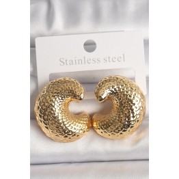 Pirinç Gold Renk Yılan Sırtı İşlemeli Yarım Halka Model Kadın Küpe TJ-BKP10159