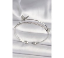 Pirinç Gümüş Renk Zirkon Taşlı Kelebek Model Kadın Bileklik - TJ-BB6740