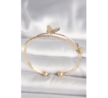 Pirinç Gold Renk Zirkon Taşlı Kelebek Model Kadın Bileklik - TJ-BB6741
