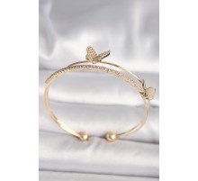 Pirinç Gold Renk Zirkon Taşlı Kelebek Model Kadın Bileklik - TJ-BB6741