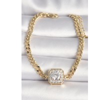 Pirinç Gold Renk Zincir Kare Zirkon Taş Model Xuping VIP Seri Kadın Bileklik - TJ-BB6743