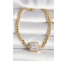 Pirinç Gold Renk Zincir Kare Zirkon Taş Model Xuping VIP Seri Kadın Bileklik - TJ-BB6743