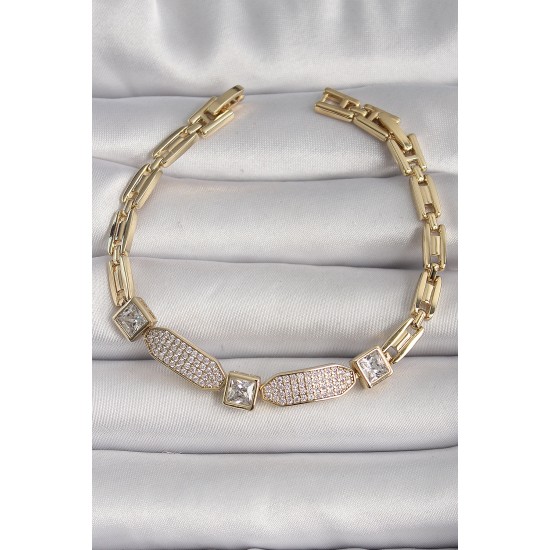 Pirinç Gold Renk Kare Zirkon Taşlı Xuping VIP Seri Kadın Bileklik - TJ-BB6745