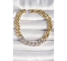 Pirinç Gold Renk Zirkon Taşlı Halka Zincir Xuping VIP Seri Exculusive Kadın Bileklik - TJ-BB6746
