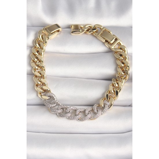 Pirinç Gold Renk Zirkon Taşlı Halka Zincir Xuping VIP Seri Exculusive Kadın Bileklik - TJ-BB6746