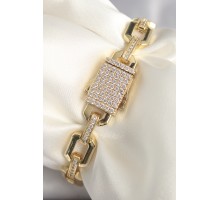 Pirinç Gold Renk Zirkon Taş Detaylı Kare Zincir Model Xuping VIP Exculusive Seri Kadın Bileklik - TJ-BB6747