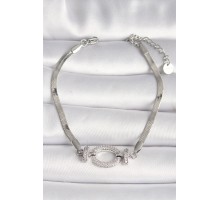 316L Çelik Gümüş Renk İtalyan Zincir Model Zirkon Taşlı Halka Figür Kadın Bileklik - TJ-BB6748