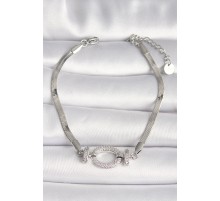 316L Çelik Gümüş Renk İtalyan Zincir Model Zirkon Taşlı Halka Figür Kadın Bileklik - TJ-BB6748