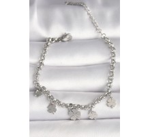 316L Çelik Gümüş Renk Zincir Model Yonca Figür Kadın Bileklik - TJ-BB6749