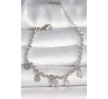 316L Çelik Gümüş Renk Zincir Model Yonca Figür Kadın Bileklik - TJ-BB6749