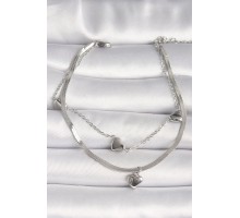 316L Çelik Gümüş Renk 2'Li İtalyan Zincir Model Sallantı Kalp Figür Kadın Bileklik - TJ-BB6750