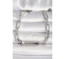316L Çelik Gümüş Renk Zirkon Taşlı Zincir Kadın Bileklik - TJ-BB6752