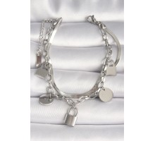 316L Çelik Gümüş Renk 2'Li İtalyan Zincir Kilit Figür Kadın Bileklik - TJ-BB6753