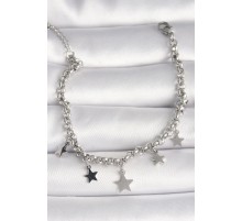 316L Çelik Gümüş Renk Zincir Sallantı Yıldız Figür Kadın Bileklik - TJ-BB6756