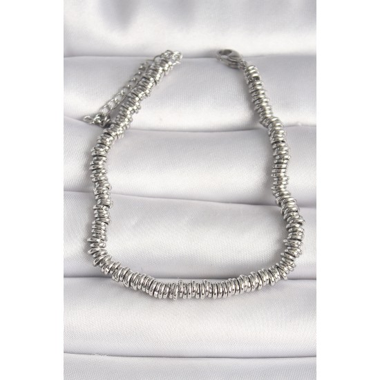 316L Çelik Gümüş Renk Minimal Çoklu Halka Model Kadın Bileklik - TJ-BB6757