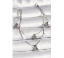 316L Çelik Gümüş Renk 2'Li İtalyan Zincir Model Sallantı Kalp Figür Kadın Bileklik - TJ-BB6761