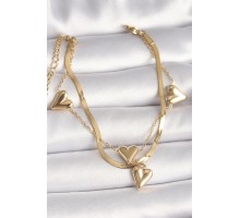 316L Çelik Gold Renk 2'Li İtalyan Zincir Model Sallantı Kalp Figür Kadın Bileklik - TJ-BB6762