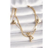 316L Çelik Gold Renk 2'Li İtalyan Zincir Model Sallantı Kalp Figür Kadın Bileklik - TJ-BB6762