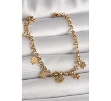 316L Çelik Gold Renk Zincir Model Sallantı Yonca Figür Kadın Bileklik - TJ-BB6763