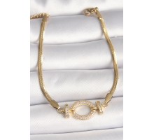 316L Çelik Gold Renk italyan Zincir Model Zirkon Taşlı Halka Figür Kadın Bileklik - TJ-BB6764