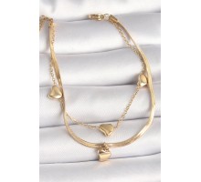 316L Çelik Gold Renk 2'Li İtalyan Zincir Sallantı Kalp Figür Kadın Bileklik - TJ-BB6766