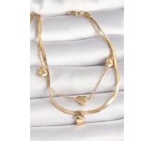 316L Çelik Gold Renk 2'Li İtalyan Zincir Sallantı Kalp Figür Kadın Bileklik - TJ-BB6766