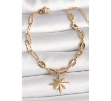 316L Çelik Gold Renk Arpa Zincir Model Sallantı Kutup Yıldız Figür Kadın Bileklik - TJ-BB6769