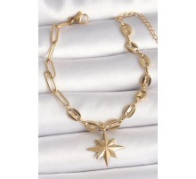 316L Çelik Gold Renk Arpa Zincir Model Sallantı Kutup Yıldız Figür Kadın Bileklik - TJ-BB6769