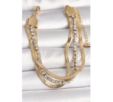 316L Çelik Gold Renk 2'Li İtalyan Zincir Model Zirkon Taşlı Kadın Bileklik - TJ-BB6772