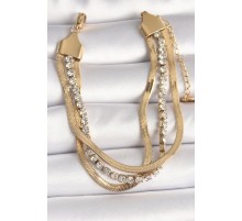 316L Çelik Gold Renk 2'Li İtalyan Zincir Model Zirkon Taşlı Kadın Bileklik - TJ-BB6772