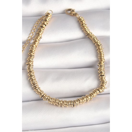 316L Çelik Gold Renk Çoklu Minimal Halka Model Kadın Bileklik - TJ-BB6775