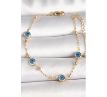 316L Çelik Gold Renk Topçuk Detaylı Zincir Nazar Boncuk Model Kadın Bileklik - TJ-BB6776