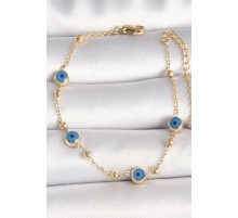 316L Çelik Gold Renk Topçuk Detaylı Zincir Nazar Boncuk Model Kadın Bileklik - TJ-BB6776