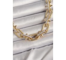 Pirinç Gold Renk Zirkon Taşlı Dikenli Halka Model VIP Exculusive Seri Kadın Kolye - TJ-BKO9853