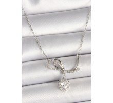 316L Çelik Gümüş Renk Zincir Zirkon Taşlı Düğüm Sallantı Kalp Figür Kadın Kolye - TJ-BKO9856