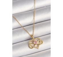 316L Çelik Gold Renk Zincir Zirkon Taşlı Sonsuzluk Kalp Model Kadın Kolye - TJ-BKO9865
