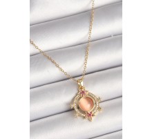 316L Çelik Gold Renk Zincir Turuncu Sedefli Zirkon Taşlı Yıldız Detay Kadın Kolye - TJ-BKO9869