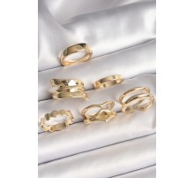 Pirinç Gold Renk İşlemeli Plaka Model 6'Lı Kadın Yüzük Seti - TJ-BYK3620