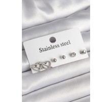 316L Çelik Gümüş Renk Ok Kalp Model Zirkon Taşlı Topçuk Model Kadın Küpe Seti - TJ-BKP10192