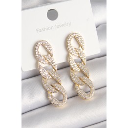Pirinç Gold Renk Zirkon Taşlı Zincir Model Kadın Küpe TJ-BKP10202