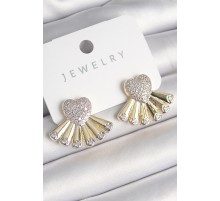 Pirinç Gümüş Renk Zirkon Taşlı Yelpaze Kalp Model Kadın Küpe - TJ-BKP10205