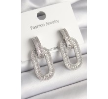 Pirinç Gümüş Renk Zirkon Taşlı Halka Model VIP Seri Kadın Küpe - TJ-BKP10211