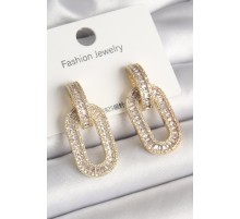 Pirinç Gold Renk Zirkon Taşlı Halka Model VIP Seri Kadın Küpe - TJ-BKP10212