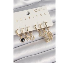 Pirinç Gold Renk Zirkon Taşlı Çoklu Sallantı Figür VIP Seri Kadın Küpe Seti - TJ-BKP10215