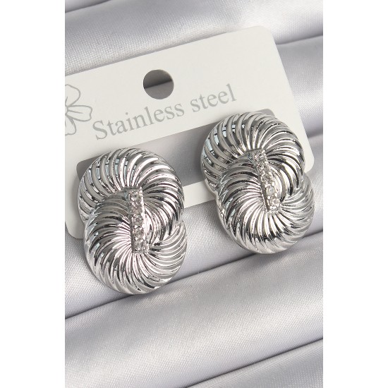 Pirinç Gümüş Renk Sarmal Model Zirkon Taş Detaylı Kadın Küpe - TJ-BKP10218