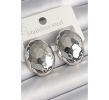 Pirinç Gümüş Renk İşleme Detaylı Bombeli Oval Plaka Model Kadın Küpe - TJ-BKP10221